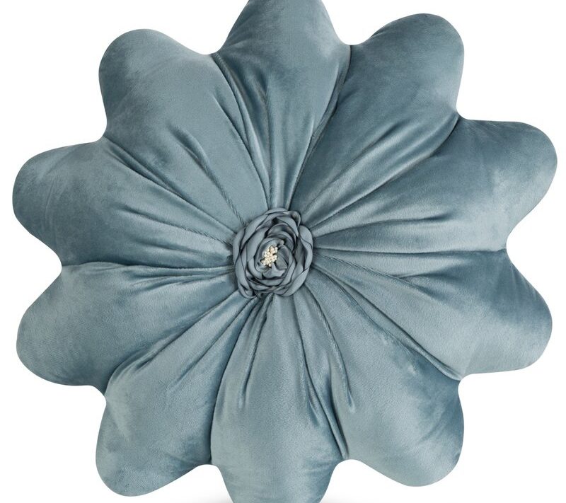 Poszewka welwetowa Flores niebieska Ø 40 cm – kwiatowy kształt