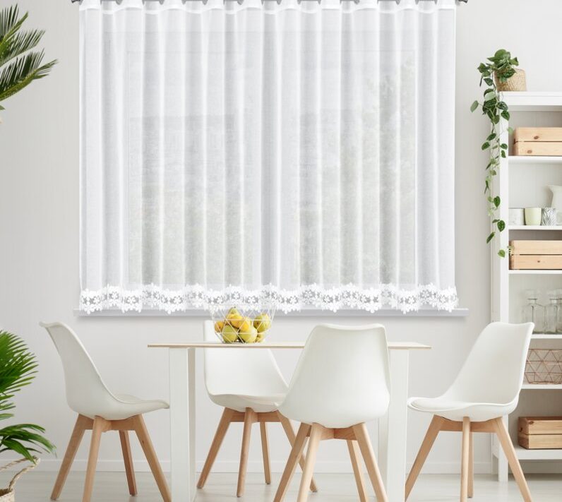 Firana gotowa Kaja biała 350 X 145 cm – z ozdobną obszywką