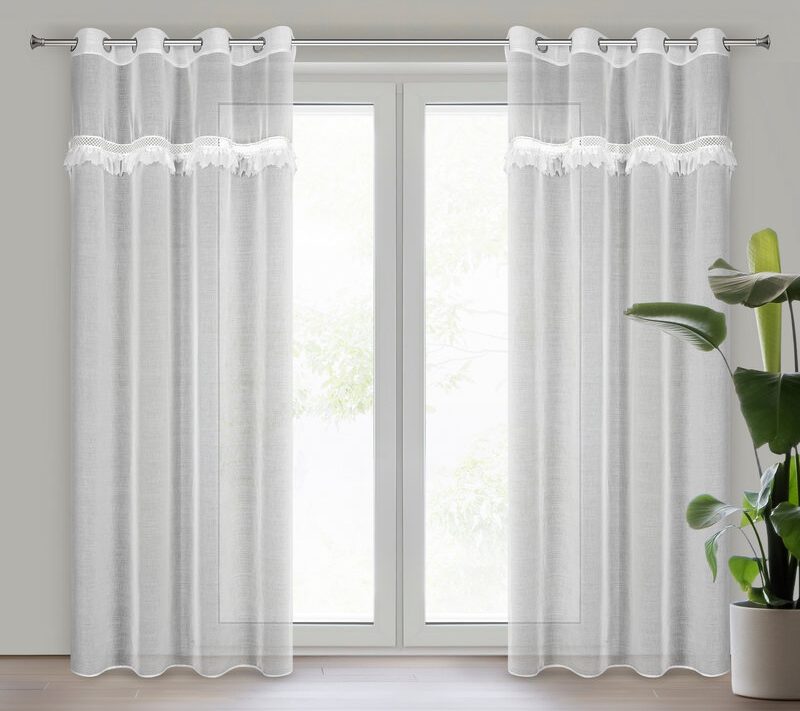 Firana gotowa Kiara biała 140 X 250 cm – zdobiona obszywką