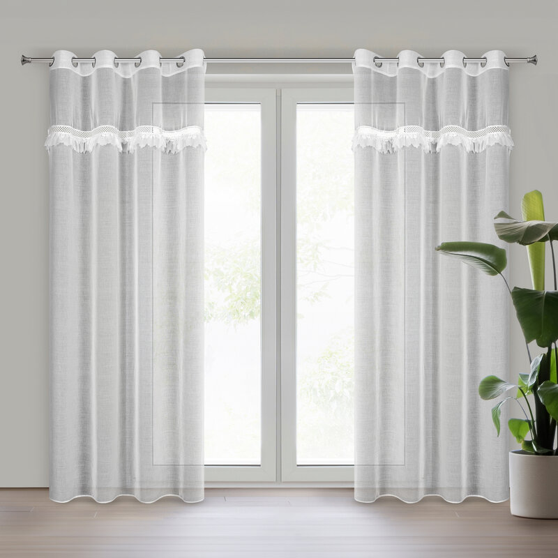 Firana gotowa Kiara biała 140 X 250 cm – zdobiona obszywką