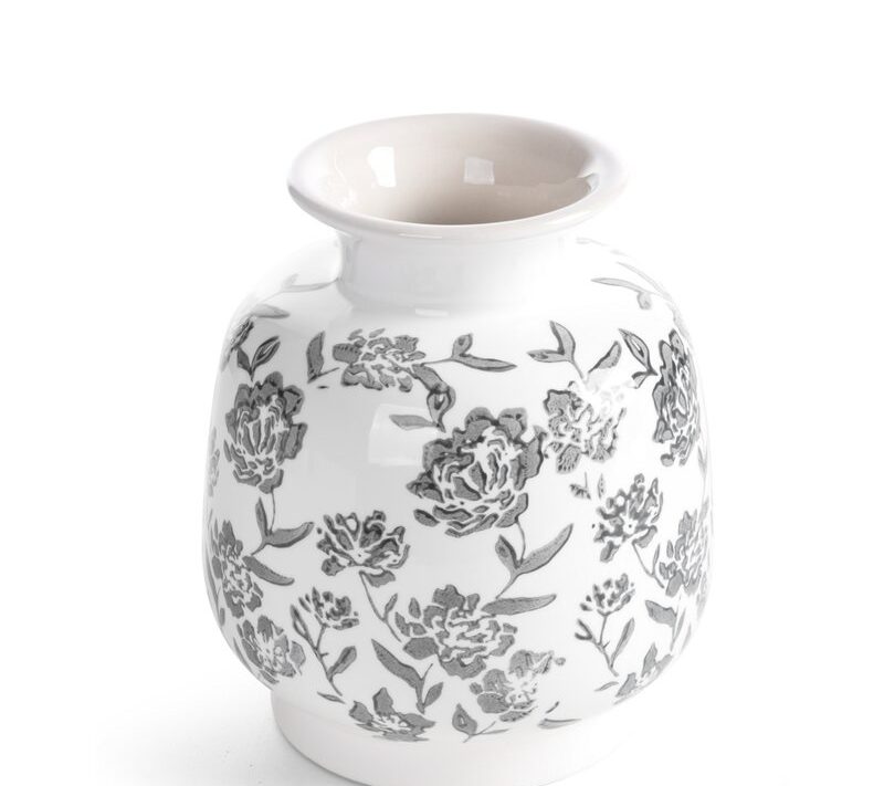 Wazon ceramiczny Vivian biały O 16 X 19 cm – z kwiatowym wzorem