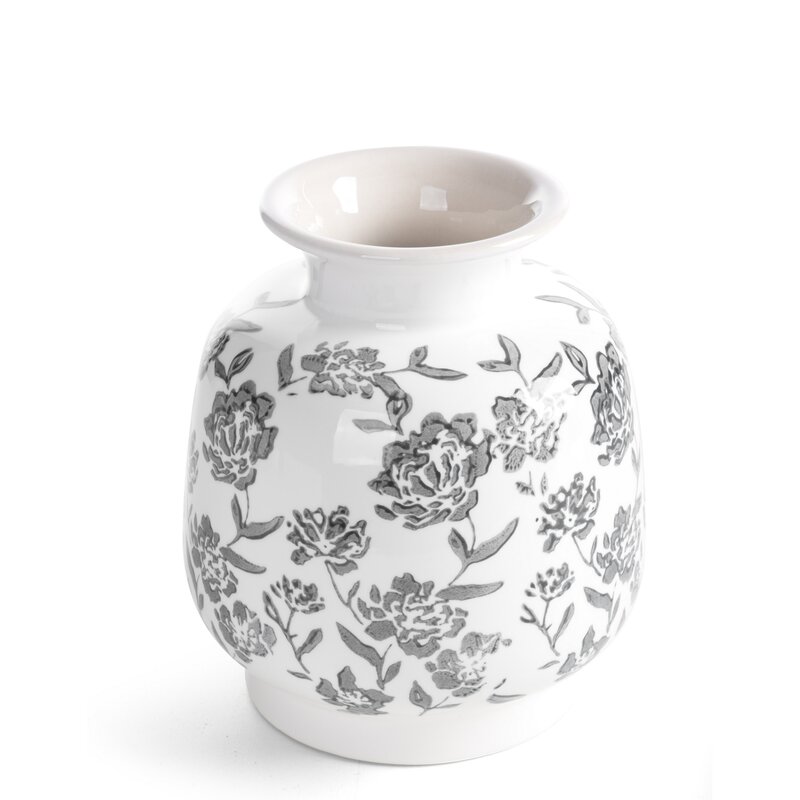 Wazon ceramiczny Vivian biały O 16 X 19 cm – z kwiatowym wzorem