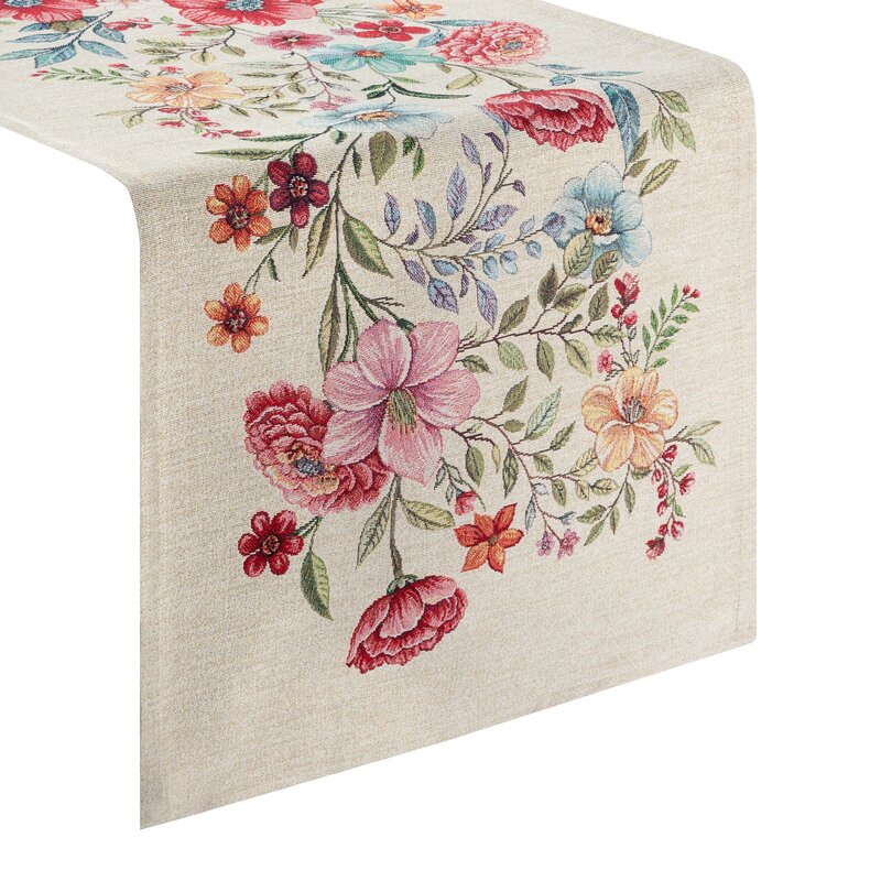 Obrus gobelinowy kwiatowy wzór naturalny 45X140 – elegancka dekoracja