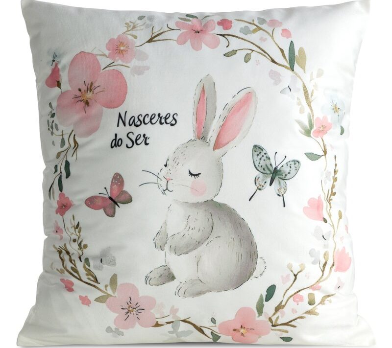Poszewka Wielkanocna Wiosna 128 biała 45 X 45 cm – z uroczym zajączkiem
