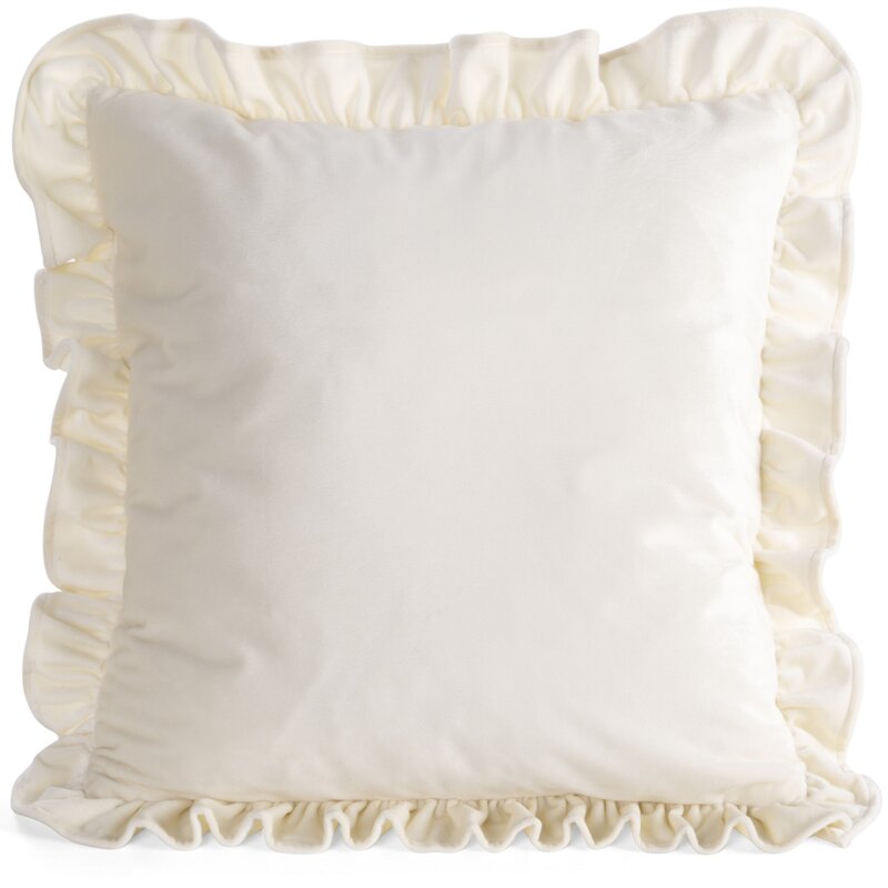 Poszewka welwetowa Brenda1 kremowa 45 X 45 CM – miękka z falbankami