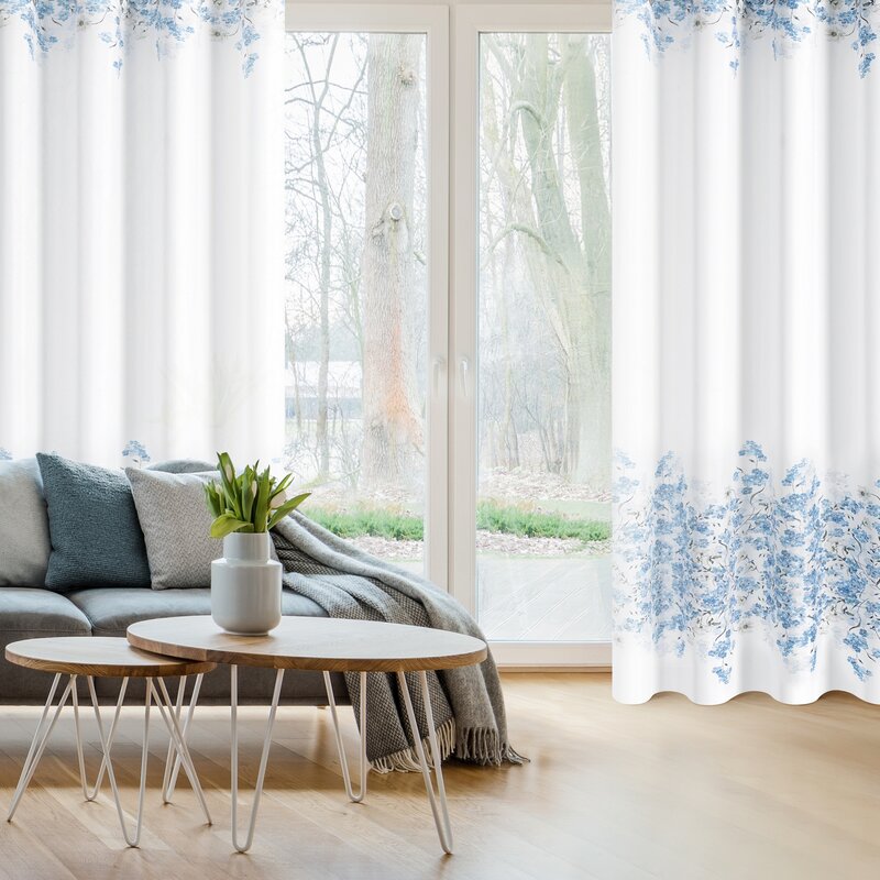 Zasłona gotowa NOA biała 140 X 250 CM – świeży kwiatowy wzór