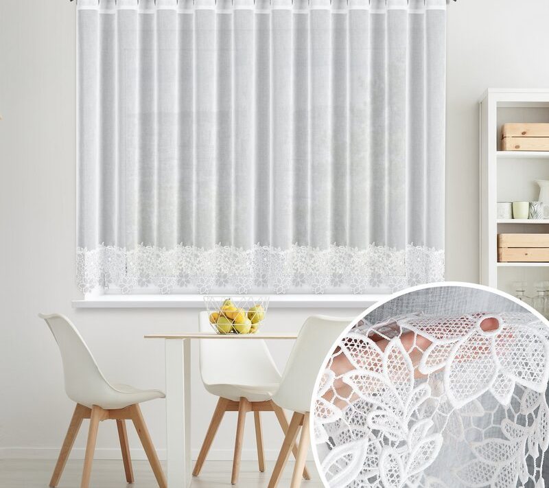 Firana gotowa Artemida biała 350 X 145 cm – z ozdobną obszywką