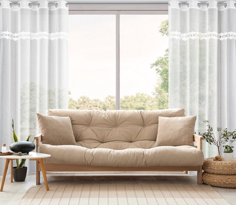 Firana gotowa Kaja biała 140 X 250 cm – zdobiona obszywką