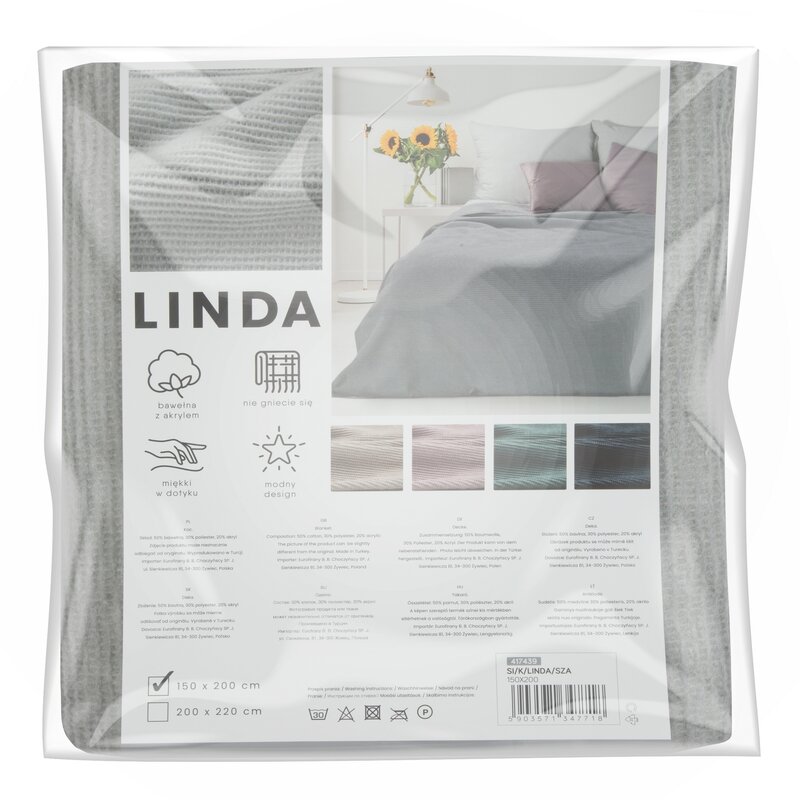 Koc akrylowy Linda szary 200X220 – miękki i ciepły