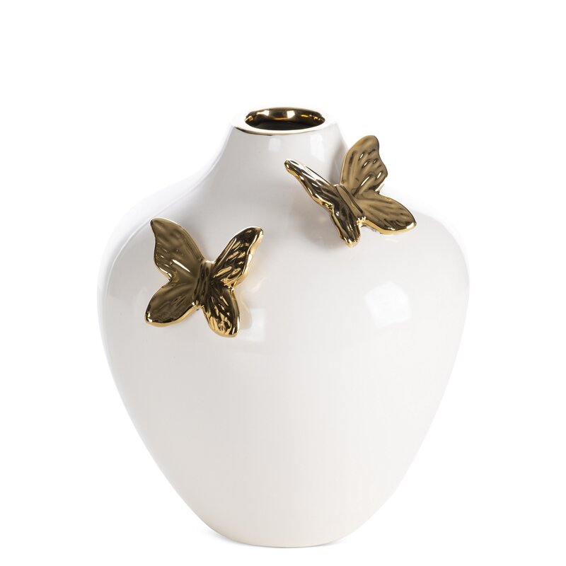 Wazon ceramiczny Astrid kremowy 18 X 17 X 20 CM – ze złotymi motylami