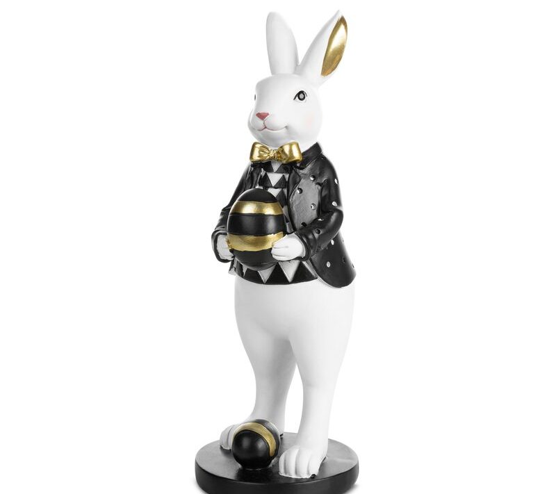 Figurka zajączka w czarnym fraku biała 10X13X29 – idealna na Wielkanoc
