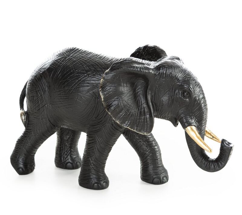 Figurka dekoracyjna słoń OLI czarny 30 X 11 X 18 CM – do salonu i gabinetu