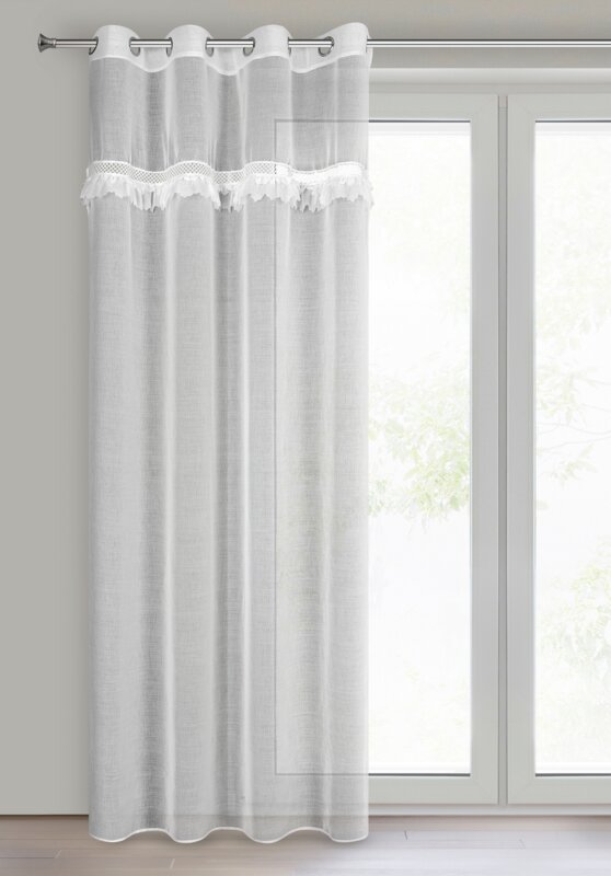Firana gotowa Kiara biała 140 X 250 cm – zdobiona obszywką