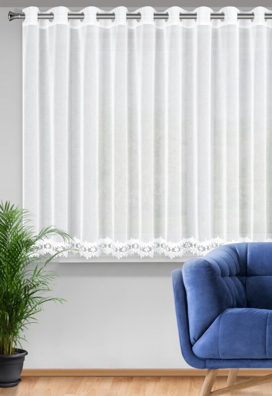 Firana gotowa Kaja biała 350 X 145 cm – z ozdobną obszywką