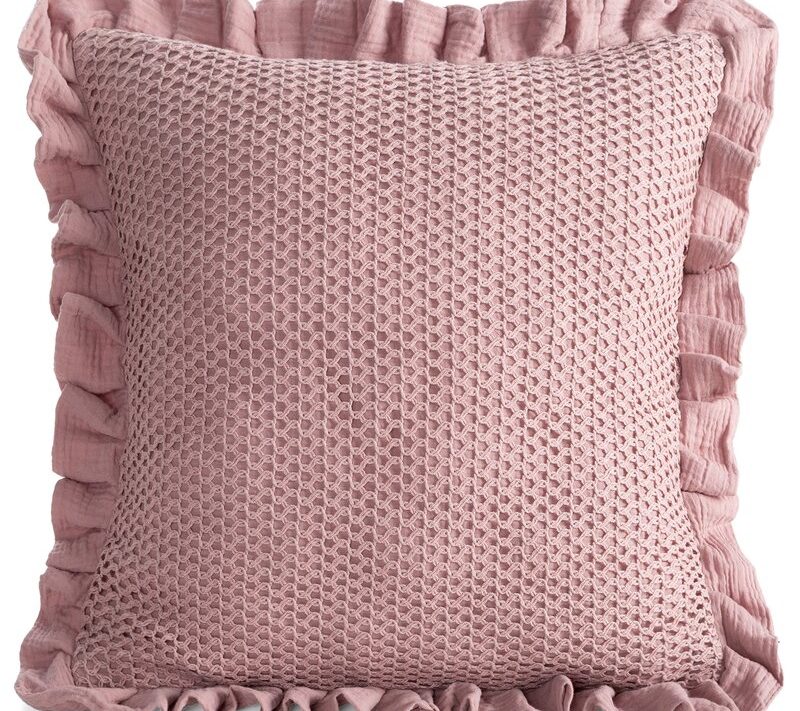 Poszewka dekoracyjna Muślin 2 pudrowa 45 X 45 cm – z ozdobną falbanką