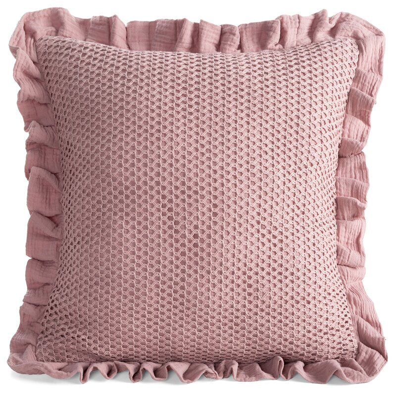 Poszewka dekoracyjna Muślin 2 pudrowa 45 X 45 cm – z ozdobną falbanką