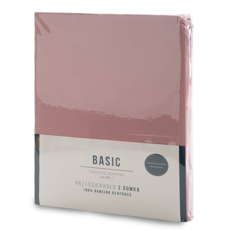Prześcieradło z gumką Basic pudrowy róż 220 X 200 X 30 CM – stabilne dopasowanie