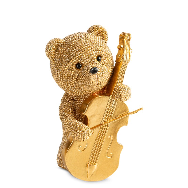 Figurka ceramiczna ELDO złota 8 X 6 X 12 CM – uroczy miś z wiolonczelą