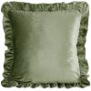 Poszewka welwetowa BRENDA1 oliwkowa 45 X 45 cm – miękka z falbankami