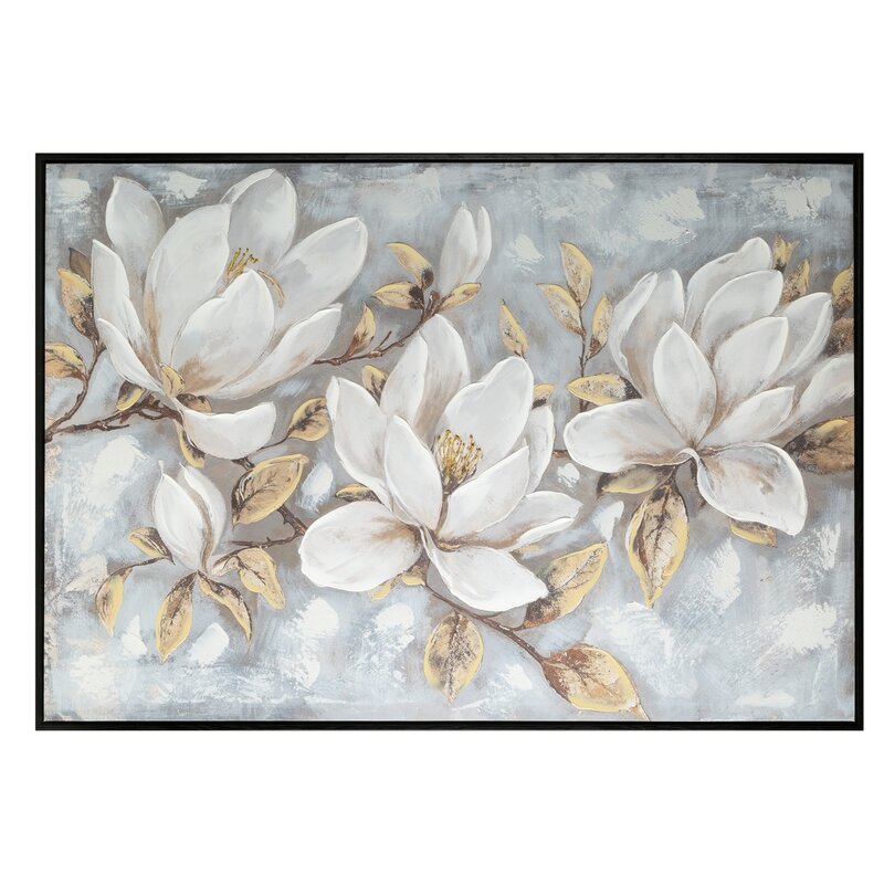 Obraz ręcznie malowany magnolie kremowy 100 X 70 CM – subtelny urok natury