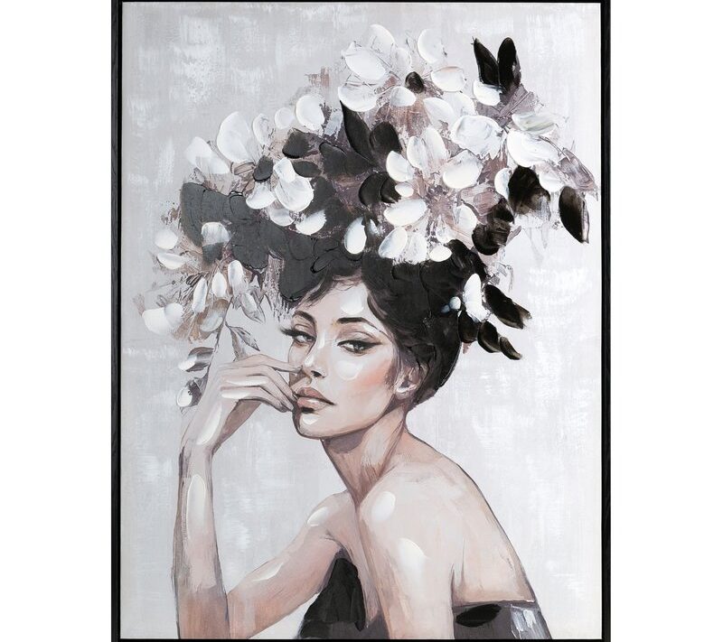 Obraz ręcznie malowany Portret Kobiety kremowy 60 X 80 CM – do salonu i sypialni