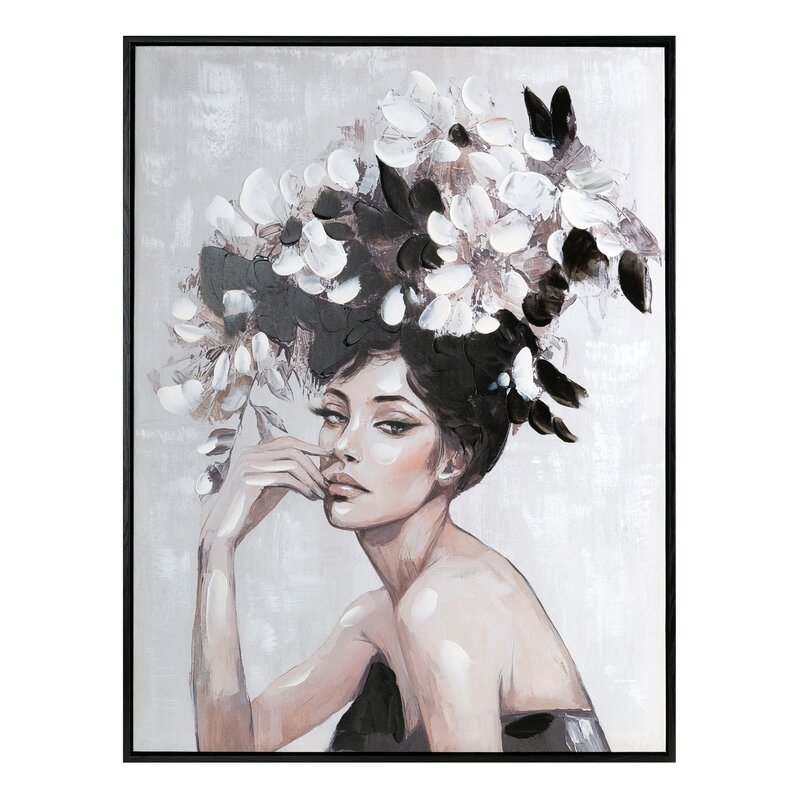 Obraz ręcznie malowany Portret Kobiety kremowy 60 X 80 CM – do salonu i sypialni