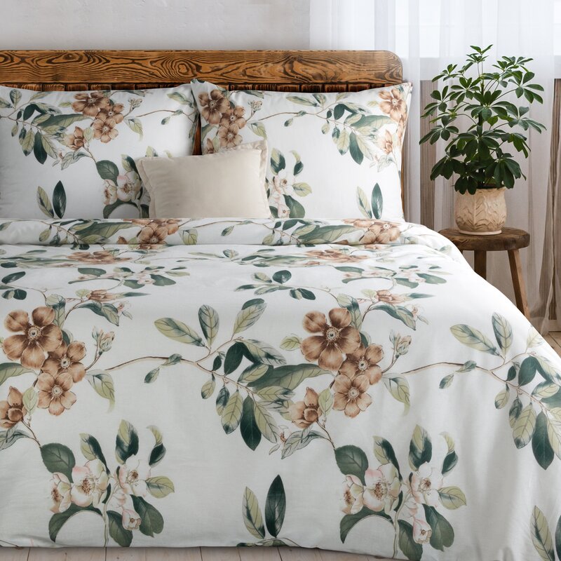 Komplet pościeli bawełnianej Nikola biała 220 X 200 cm – z botanicznym wzorem