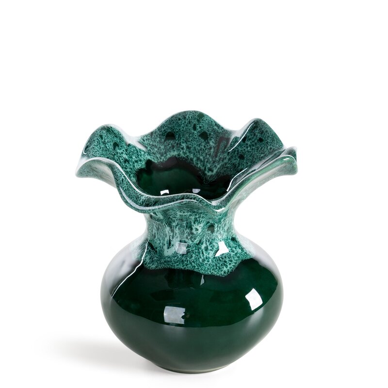 Wazon ceramiczny Dina zielony O 18 X 20 cm – z falistym brzegiem