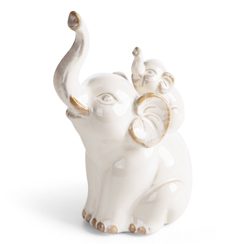 Ceramiczna figurka słoni Avani (03) kremowa 13 X 9 X 20 CM – symbol rodzinnych więzi