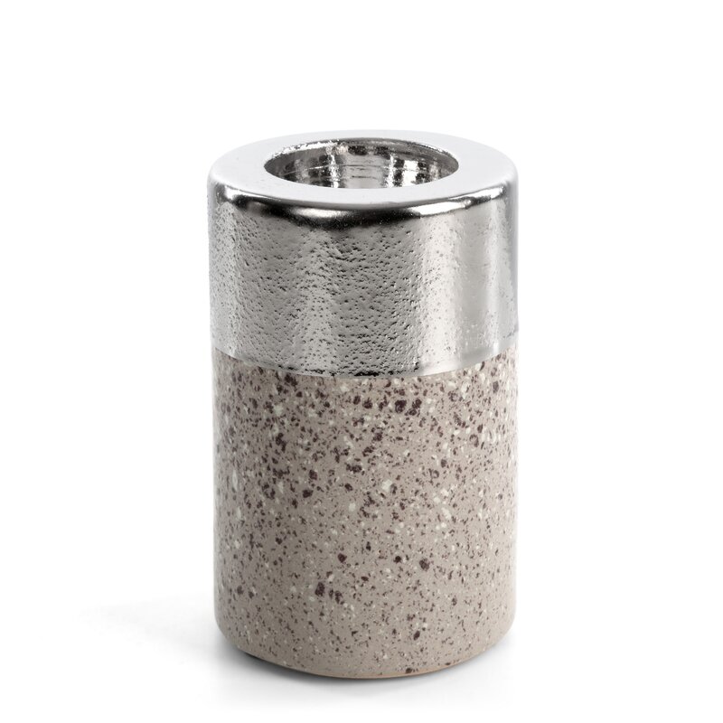 Świecznik ceramiczny Laila srebrny O 9 X 13 cm – z metalicznym blaskiem