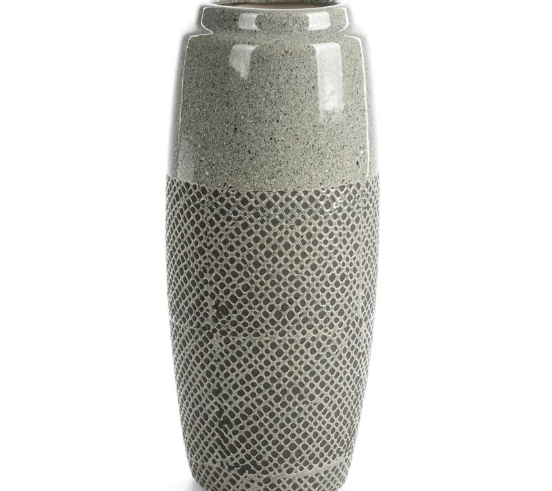 Wazon ceramiczny Nori (01) stalowy O 16 X 36 CM – z unikalną fakturą