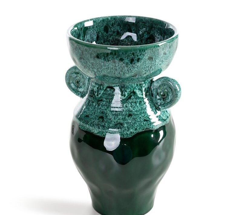 Wazon ceramiczny Dina zielony O 14 X 25 cm – na susze i świeże kwiaty