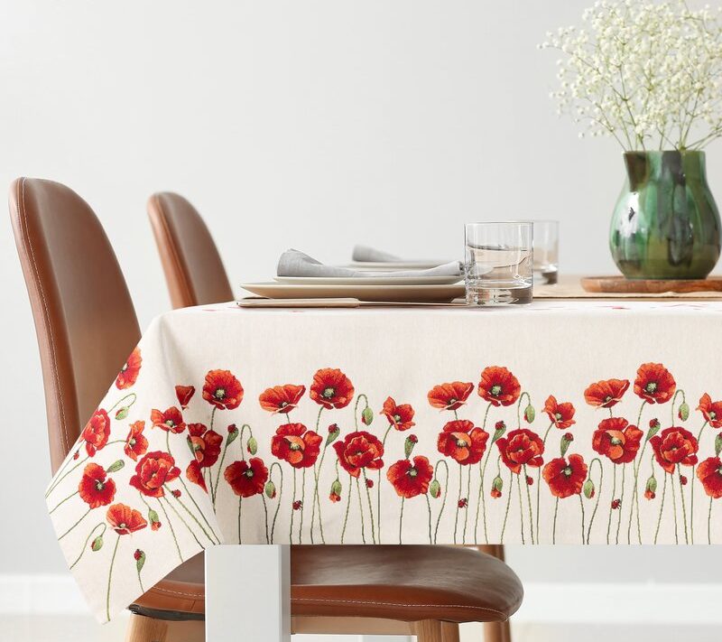Obrus gobelinowy Maki naturalny 140X180 – wiosenna elegancja