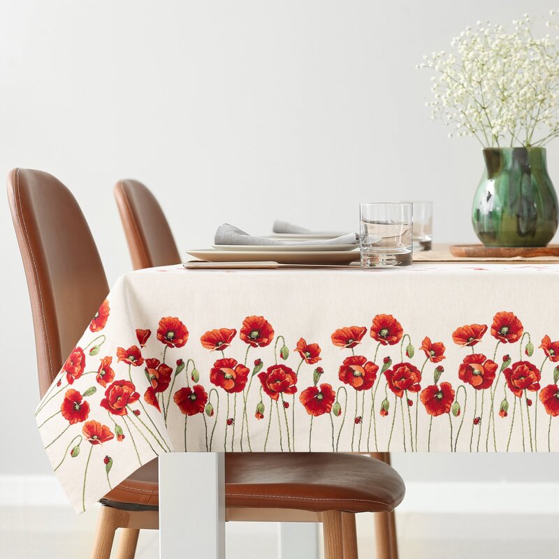 Obrus gobelinowy Maki naturalny 140X180 – wiosenna elegancja