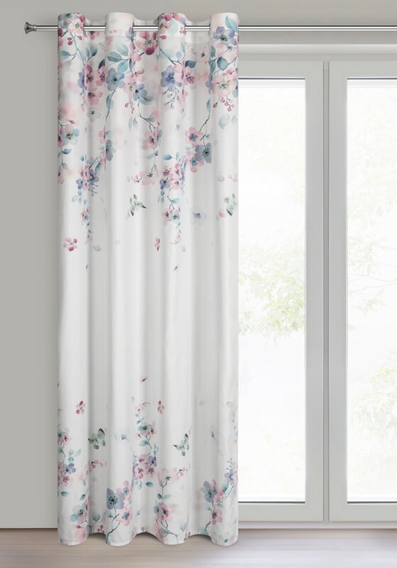 Zasłona gotowa Flora biała w róże 140X250 – łatwa w pielęgnacji