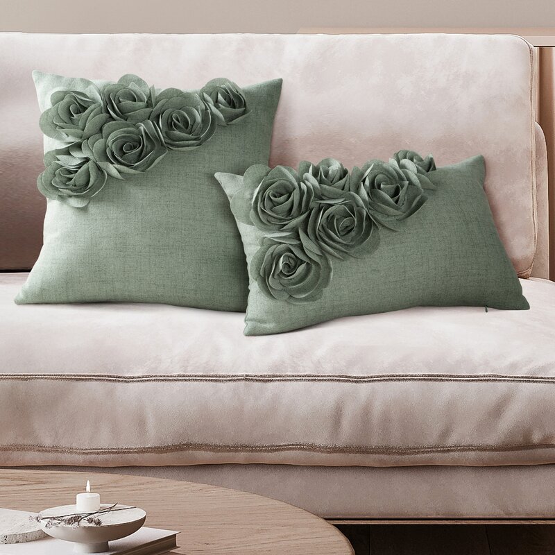 Poszewka Flores 7 zielona 30 X 50 cm – z trójwymiarowymi różami