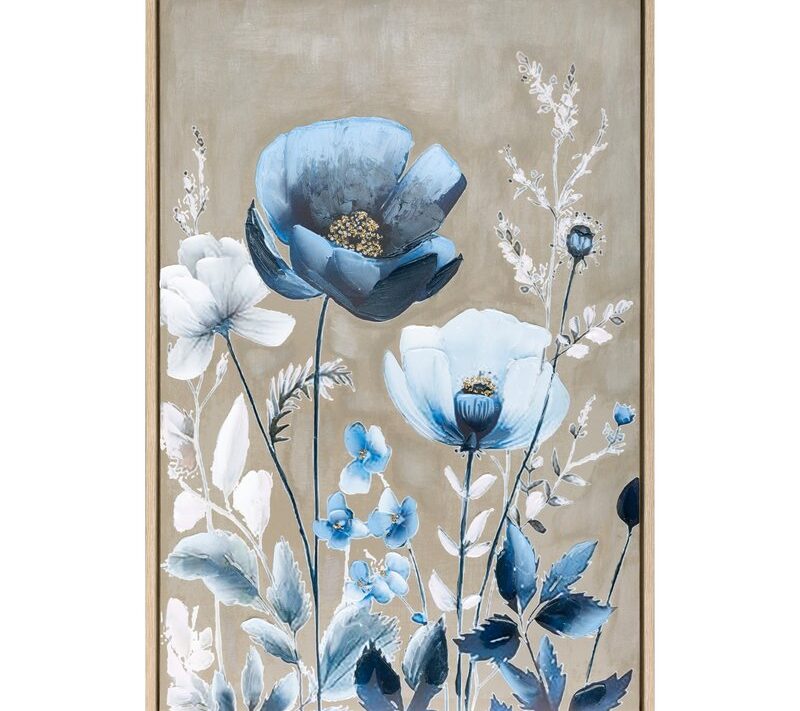 Obraz ręcznie malowany Niebieskie Kwiaty niebieski 60 X 90 CM – wniesie naturalny urok