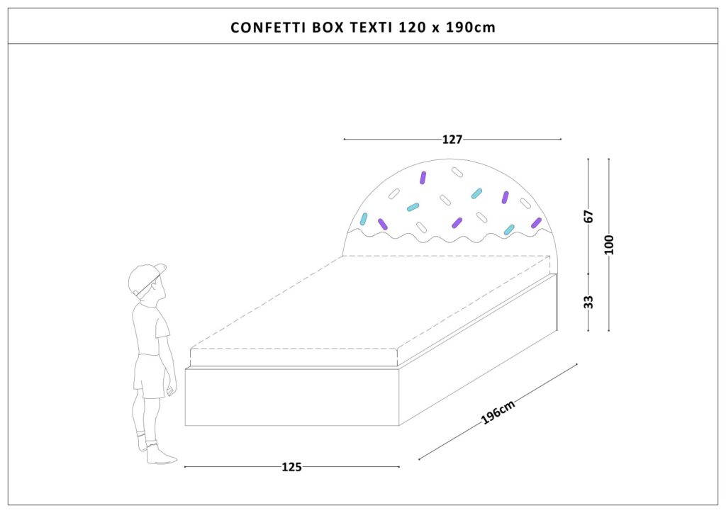 Łóżko Dziecięce Confetti Box Texti - Tapicerowane Łóżko Z Pojemnikiem I Motywem Lodowego Deseru