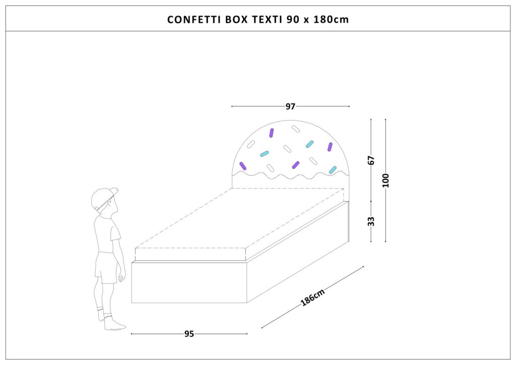 Łóżko Dziecięce Confetti Box Texti - Tapicerowane Łóżko Z Pojemnikiem I Motywem Lodowego Deseru