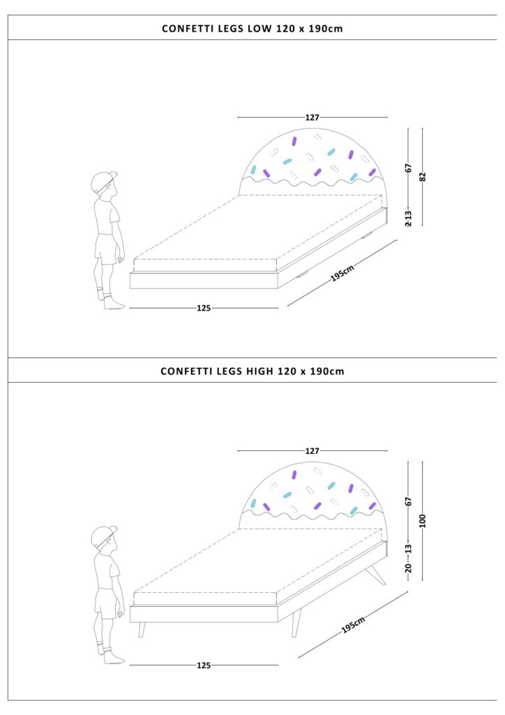 Łóżko Dziecięce Confetti Legs Basic - Rosnące Łóżko Przypodłogowe Z Zagłówkiem W Kształcie Lodowego Deseru