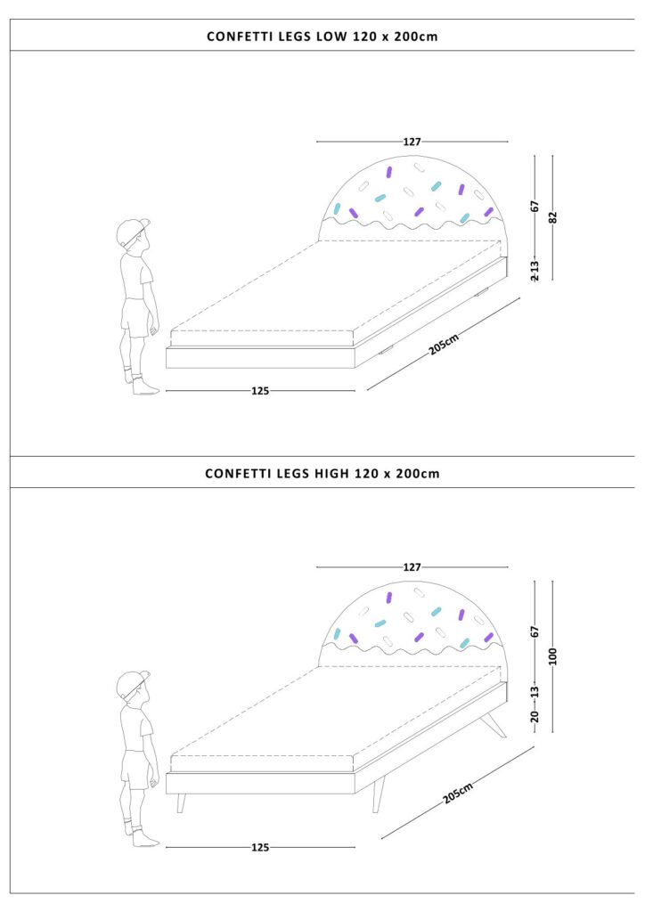 Łóżko Dziecięce Confetti Legs Basic - Rosnące Łóżko Przypodłogowe Z Zagłówkiem W Kształcie Lodowego Deseru