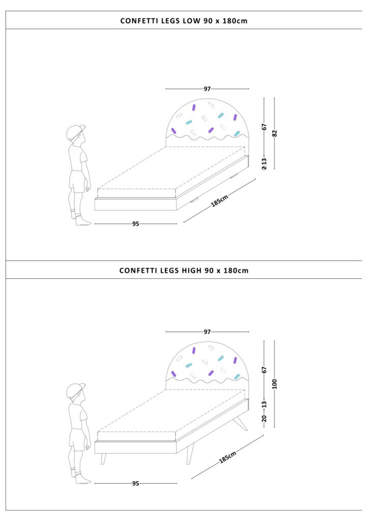 Łóżko Dziecięce Confetti Legs Basic - Rosnące Łóżko Przypodłogowe Z Zagłówkiem W Kształcie Lodowego Deseru