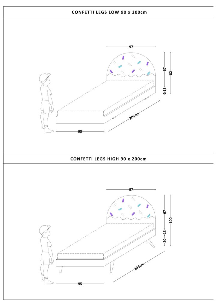 Łóżko Dziecięce Confetti Legs Basic - Rosnące Łóżko Przypodłogowe Z Zagłówkiem W Kształcie Lodowego Deseru