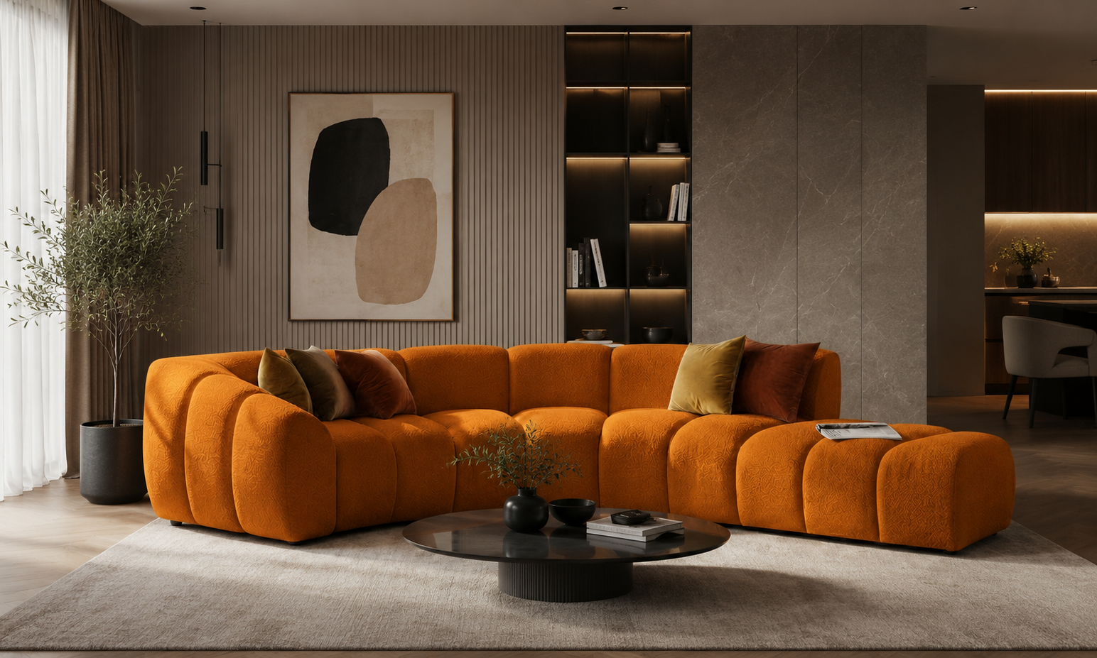 Nowoczesna Sofa Narożna do Salonu Arand Line RL+R+P - Modułowa Tapicerowana Pikowana