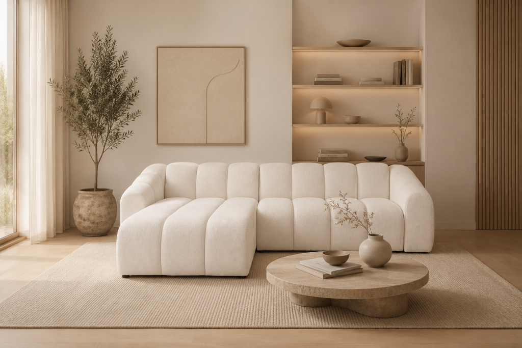 Narożna Sofa Modułowa Tapicerowana Arand Line SZL+SP4 - Nowoczesny Pikowany Narożnik Z Szezlongiem
