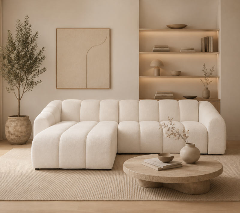 Narożna Sofa Modułowa Tapicerowana Arand Line SZL+SP4 - Nowoczesny Pikowany Narożnik Z Szezlongiem