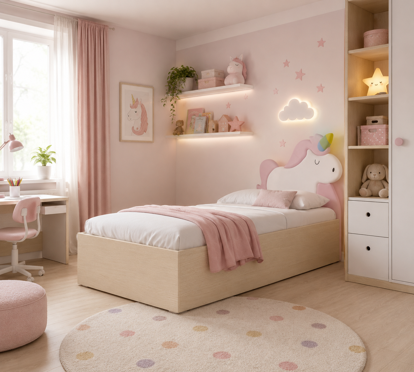 Łóżko Dziecięce Unicorn Box Basic - Łóżko Z Pojemnikiem I Zagłówkiem W Kształcie Jednorożca