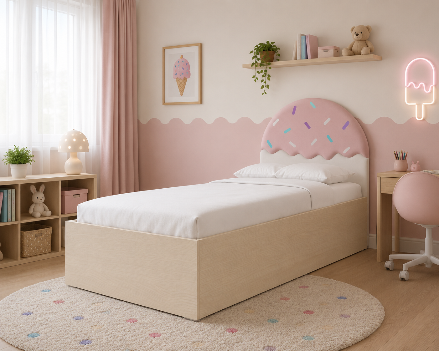 Łóżko Dziecięce Confetti Box Basic - Łóżko Z Pojemnikiem I Zagłówkiem W Kształcie Lodowego Deseru