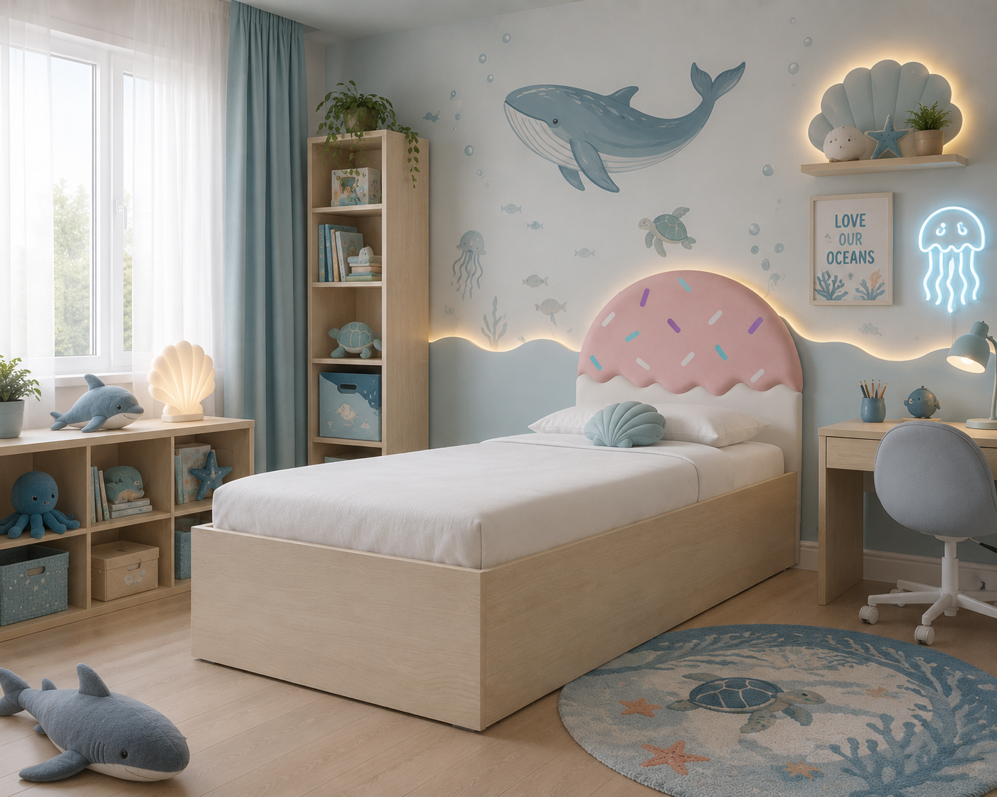 Łóżko Dziecięce Confetti Box Basic - Łóżko Z Pojemnikiem I Zagłówkiem W Kształcie Lodowego Deseru