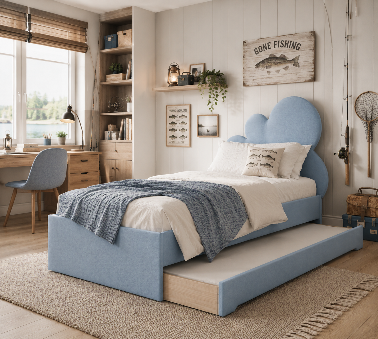 Łóżko Dziecięce Double Bed Chmurka - Podwójne Łóżko Tapicerowane Z Wysuwaną Szufladą Spania
